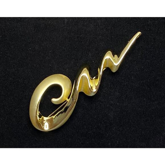Vintage AJC Gold Tone Squiggle Brooch Pin Signed - Picture 1 of 10